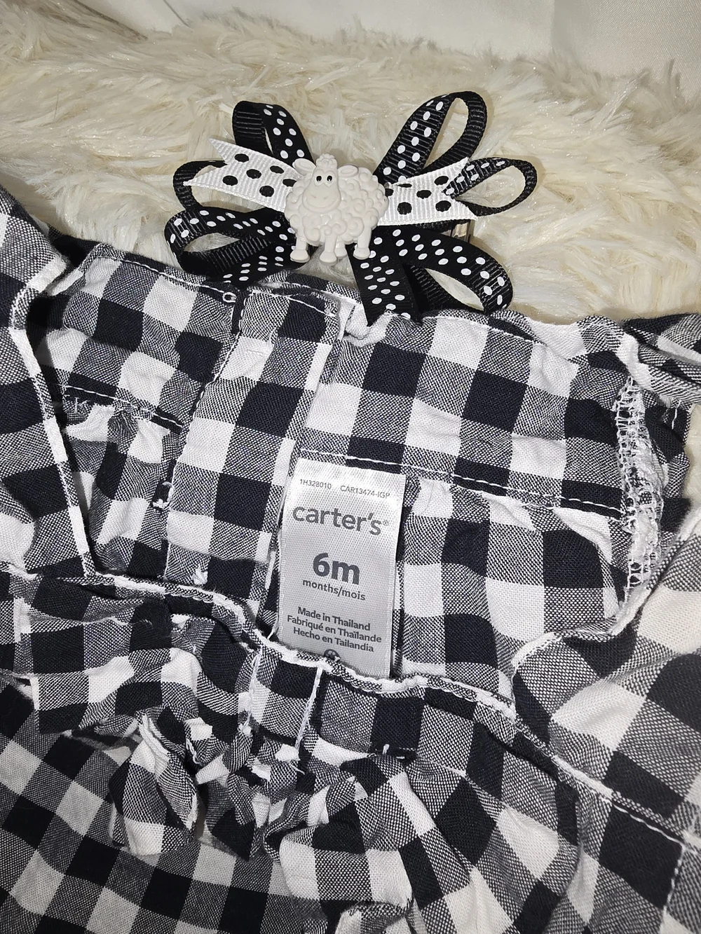 Carter's Black & White Gingham Dress with Polka Dot Bow